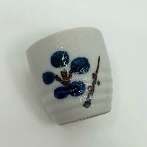 Vintage Tea Cup Shot Sz Mini Japanese Handmade Ceramic Printed Cream/Blue/Brown